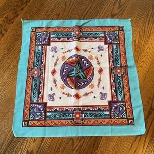 Vtg Wamcraft Bandana Southwest Aztec Teal Purple Black Rare Print Made In USA